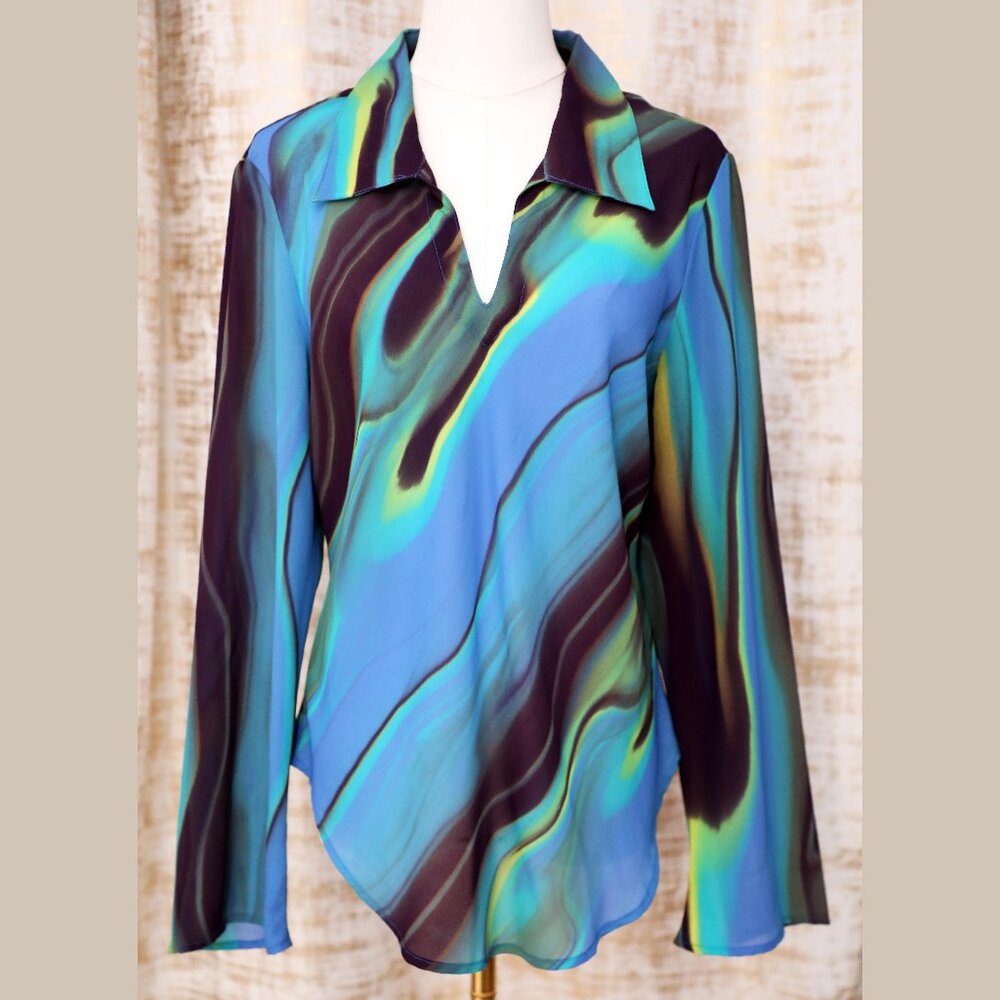 Express Blue Water Swirl Blouse Size L
